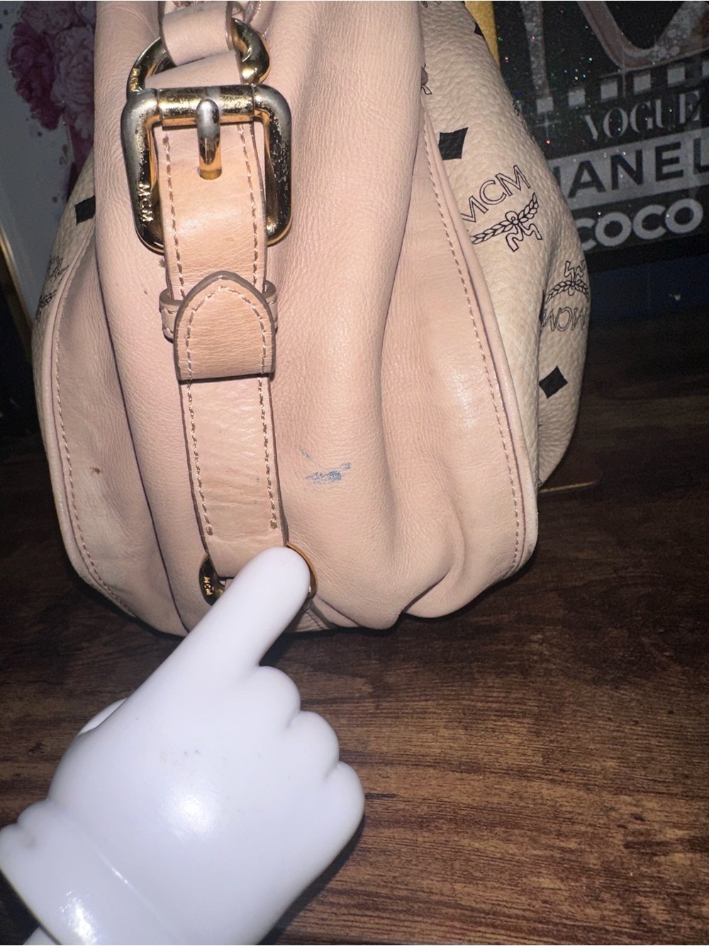 MCM Pink Logo Visetos Dome Satchel with Gold Plaque - Picture 14 of 16